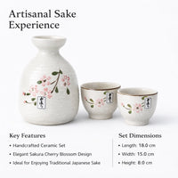 Japanese Sake Set: Ceramic Pot & Cups - Cherry Blossom