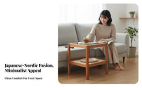 Double-Level Glass Top Table Japanese Design Nightstand Space-Saving Size Slim Design for Apartment Dwellers, Adults