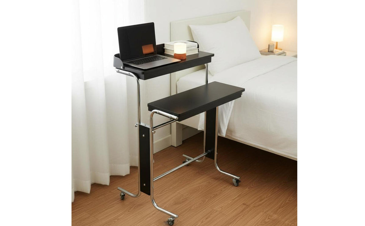 Rolling Bedside Desk Folding Design Narrow Bedside Table with Wheels Space Saving Adjustable Height Laptop Table for Students, Small Areas, Bedroom