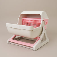 Semi-Automatic Litter Box Half-Enclosed Cat Litter Box with Hood Easyhygienic Pet Supply for Cats, Home, Living Room