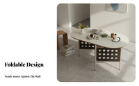 Foldable Design Drop Panel Table Retro Design Oval Drop-Panel Table Space-Saving Dining Furniture Folding Sides for Apartment Dwellers, Small Families, Young Adults, Kitchen, Living Room, Home Office