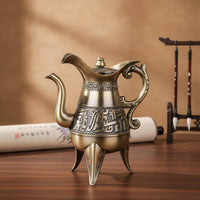 Liquor Pot Engraved Metal Pitcher with Spout Tabletop for Collectors, Hosts