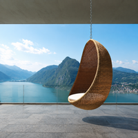 Black Metal Hanging Egg Chair, Bamboo Swing Chair for Kids with Stand, Indoor Outdoor Hammock Chair for Garden Patio, 75x75x195cm