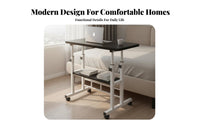 Multifunctional Adjustable Overbed Table Space-Saving Design Mobile Laptop Desk Sturdy Frame Rolling Bedside Table Lockable Wheels for Students, Telecommuting Workers, Seniors, Bedroom, Study, Small Areas, Living Room