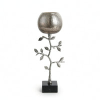 Candle Holder with Marble Base Silver-Toned Sculptural Candle Holder Textured Glass Candlestick for Dining Table, Sideboard