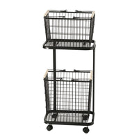 Rolling Laundry Basket Cart Breathable Two-Tier Laundry Cart Space-Saving