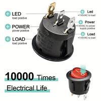 Rocker Switch KCD1 with LED, 12V 20A, Round Top Square Bottom, 20mm Hole