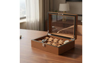 Wooden Watch Box With Lock 18 Compartment Watch Holder Individual Accessory Storage Clear View Lid Jewelry Organizer