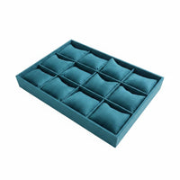 Velvet Jewelry Display Tray Multi Compartment 12-Slot Velvet Tray Cushioned Pillow Slot Organizer for Retail Sellers, Jewelers, Countertop