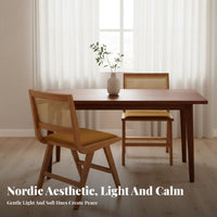 Minimalist Nordic Design Cane Back Dining Chair Breathable Backrest Solid Wood Rattan Chair Thick Cushioned Seat Household Furniture High-Density Foam Cushion for Homeowners, Interior Designers, Business Owners, Living Room, Bedroom, Kitchen, Home Office