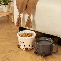 2 Pieces Ceramic Pet Bowls Cute Footed Cat Bowls Glossy for Home, Small Dogs