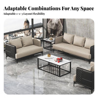 Modern Design 3-Seater and Armchair Combination Sturdy Frame Office Furniture Easy to Clean Reception Seating Authentic Leather Upholstery for Executives, Business Owners, Guests, Lounge Area, Waiting Room, Lobby