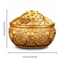 Lidded Treasure Bowl Golden-Hued Basin Decorative for Office