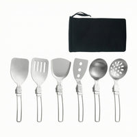 6 Pieces Camp Utensil Set with Storage Bag Foldable Camp Cooking Utensil Space-Saving-Saving Cooking Utensils with Pouch for Backpackers, Hikers