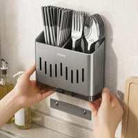 Chopstick Holder and Utensil Organizer Rack Cutlery, Stainless Steel 3 Compartment Kitchen Storage Solution, Wall Mount Utensil Holder, Slotted