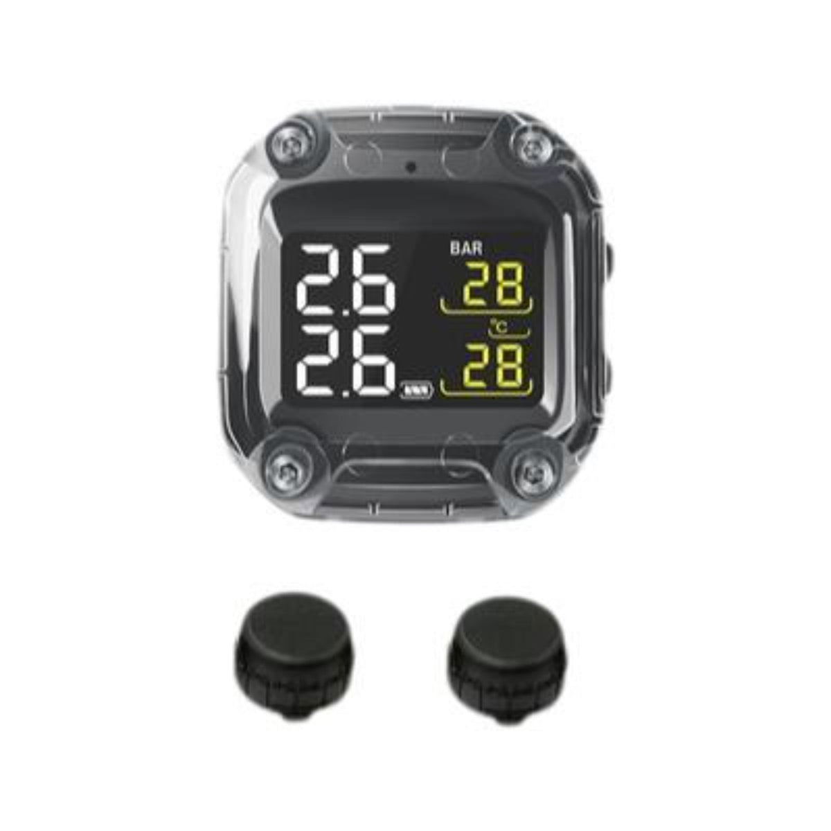 Motorcycle Tire Pressure tracking System, cordless TPMS, instant pressure and temperature alerts, waterproof, universal fit, easy installation