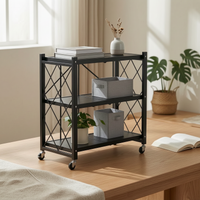 Three-Tier Storage Rack No-Installation Foldable Storage Rack Swivel Casters Foldable Metal Shelf