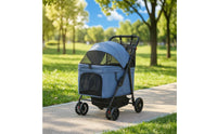 Spacious Pet Stroller with Mesh Panels Secure Dog Cart with Adjustable Handle Portable Wheeled Pet Carrier Foldable for Dogs