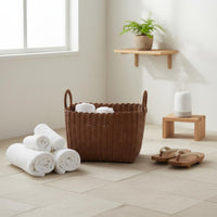 Imitation Wicker Basket with Handles Lightweight Woven Laundry Hamper