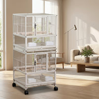Parrot Cage with Rolling Stand, Large Bird Cage Villa for Indoor Use, Multi-Layer Pet Bird Cage with Storage Shelf and Wheels for Easy Movement