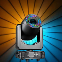 Moving Head Light with Circle 200W Moving Head with LED Circle Professional Lighting Control-Controlled for DJ, Music Festivals, Weddings, Rooms