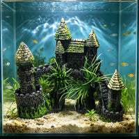 鱼缸造景青苔三洞桥城堡树脂摆件水族用品复古鱼虾躲避屋植绒摆饰