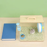 Portable Hamster Cage with Full View Acrylic Design, Wood Handheld Travel Hamster Cage for Small Pet Outdoor Outgoing and Transparent Carrying