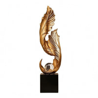 Golden Plume Statue Layered Design Gold Crystal Sphere Stand Stable Weighted Base Artificial Crystal Ball Figurine