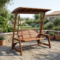 Wooden Swing Bench with Canopy Shaded Freestanding Garden Swing Slatted for Backyard