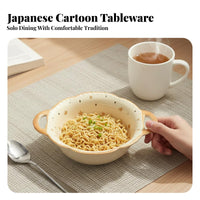 Cute Cartoon Bread Ceramic Bowl and Plate Set, Large Rice and Pasta Bowl, Tableware for Adults, Student Dorm, Single-Person Use