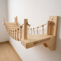 Cat Bridge for Cats with Scratching Surface, Wooden Ladder and Walkway, Wall Mounted Space Saving Indoor Activity for Medium Size Climb Play