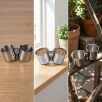 Stainless Avian Cup and Cage Feeder, Single Avian Feeder Food Cup for Water, Parrot Budgie Cockatiel Feeder with Fastener, No Perch Included