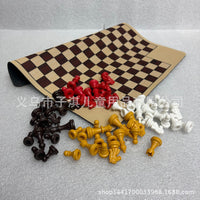 跨境仿木纹橡胶垫四人国际象棋棋子(棕黄红白)王高约49mm棋盘35cm