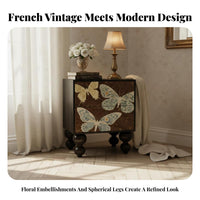 Tall flutterer Print Chest of drawers Distressed Finish Bedside Table for Renters, Adults