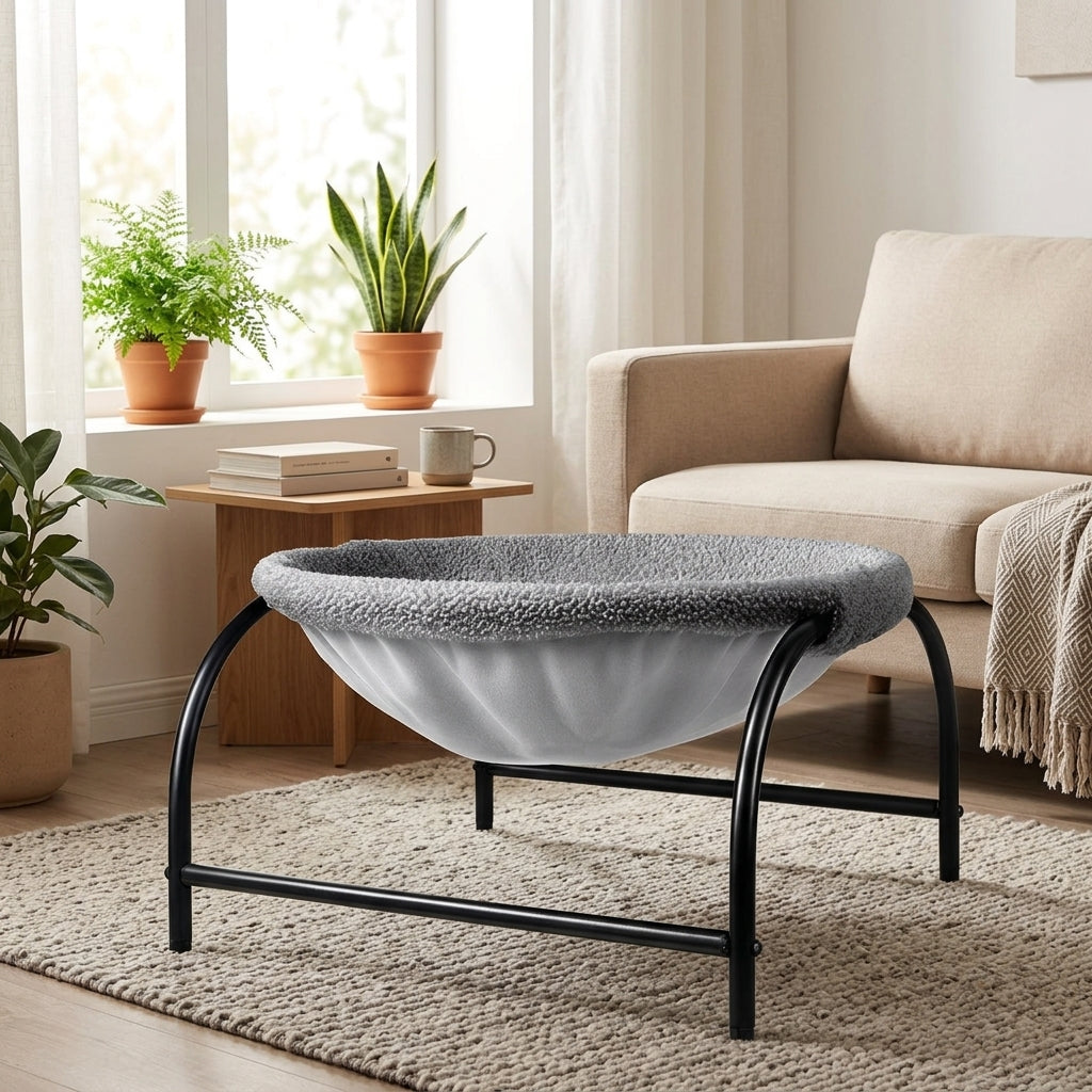 Cat Hammock Window Hammock with Metal Frame, Round Soft Smooth Bed for Indoor Cats, Off-Ground Design Hanging Kitten Bed, Indoor Hammock Style