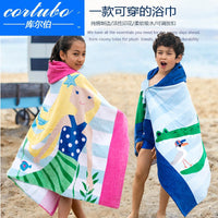 CORTUBO欧美风加长加厚斗篷浴袍沙滩可穿儿童成人连帽浴巾披