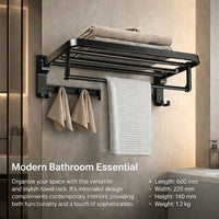 Bathroom Accessories Set with Wall Mounted Towel Rack for Washroom, Foldable Aluminium Storage for Apartment Families