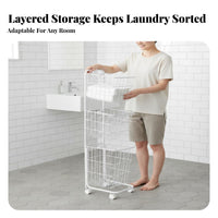 With Wheels 3 Tier Rolling Laundry Hamper Breathable Mesh 3 Tier Laundry Basket Space-Saving Storage Trolley Multi-Purpose for Families, Homeowners, Students, Bathroom, Bedroom, Dorm Room