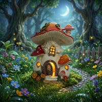 Solar Toadstool House Light Warm Glow Cottage Figurine Charming for Patio