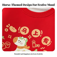 Children's Red Fleece Pullover, Year of the Horse, Thickened, Festive Sweatshirt, Soft for Boys & Girls