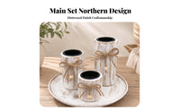 3 Pieces Wooden Candle Holder with Tray | Cozy Farmhouse Style, Candle Holder with Jute Bow, for Tabletop