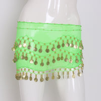Belly Dance Waist Chain with Three Layers of Gold Coins and Chiffon Belt