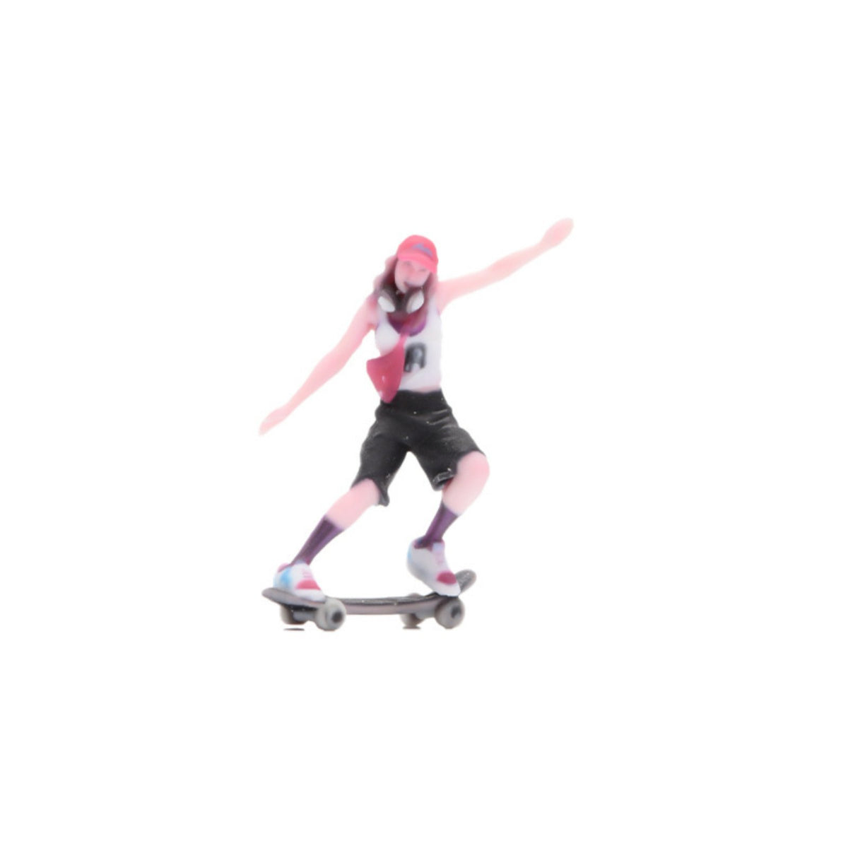 3D Printed 1/64 Scale Skateboarder Girl Highly Detailed Miniature Skater Girl Figurine Hand Painted for Model Car Collectors, Hobbyists, Desktop Decoration