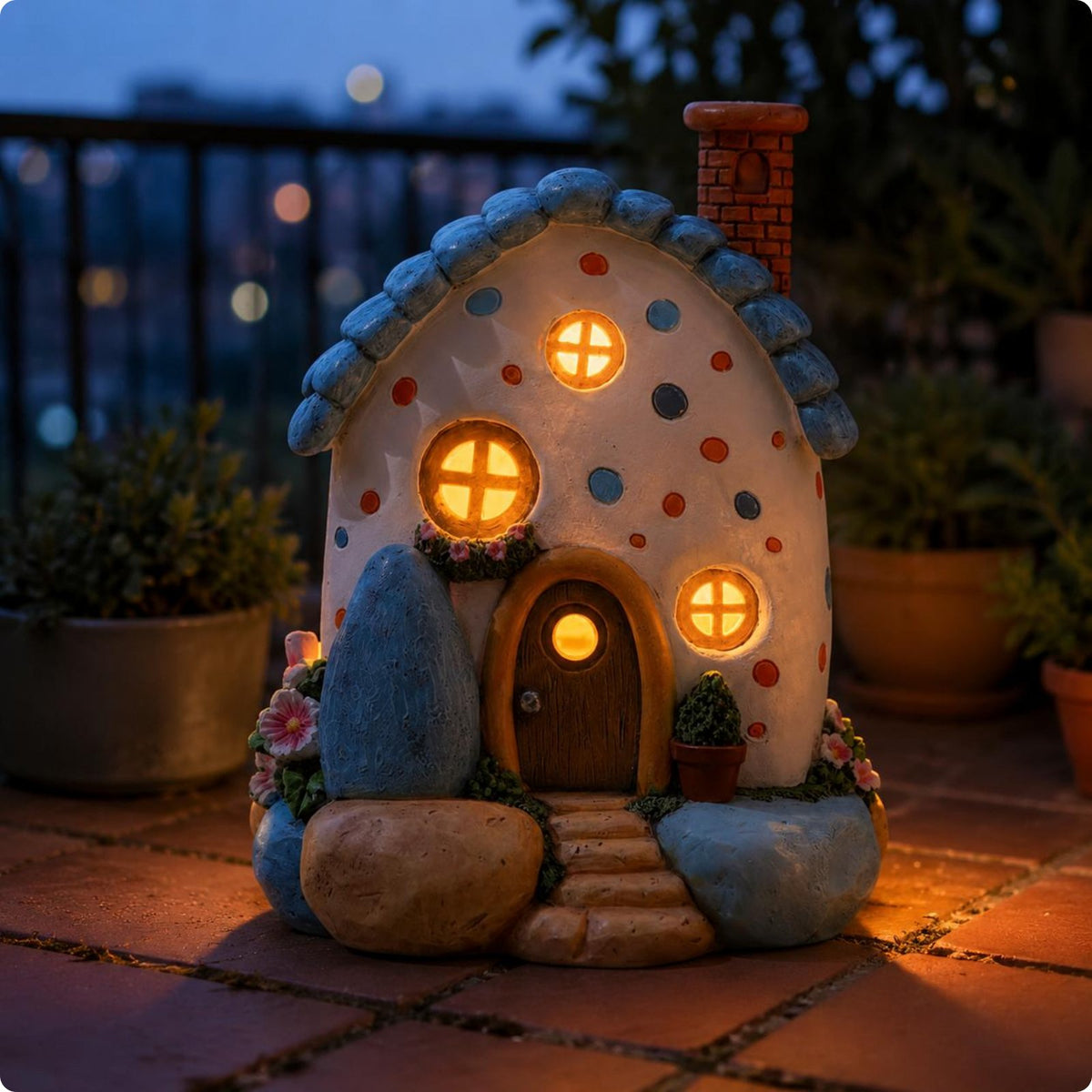 Solar House Ornament Resin Stone House Light Whimsical Design for Patio
