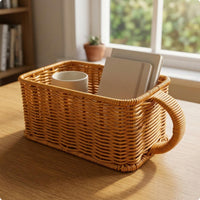 Woven Rattan Basket uncoveredTop Household Organizer Rounded Corners for Shelf