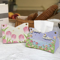 Tulip Oil Painting Tissue Box Cover, Leather, Tabletop, Modern Minimalist