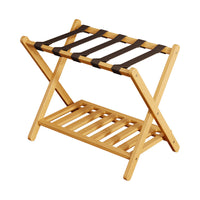 Foldable Two-Tier Bamboo Luggage Rack for Hotel, Home, Guesthouse, Bedroom