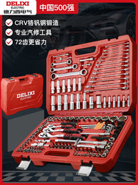 DELIXI Electric Automotive Tool Box Set with Socket Combination and Ratchet Wrench for Car Repair