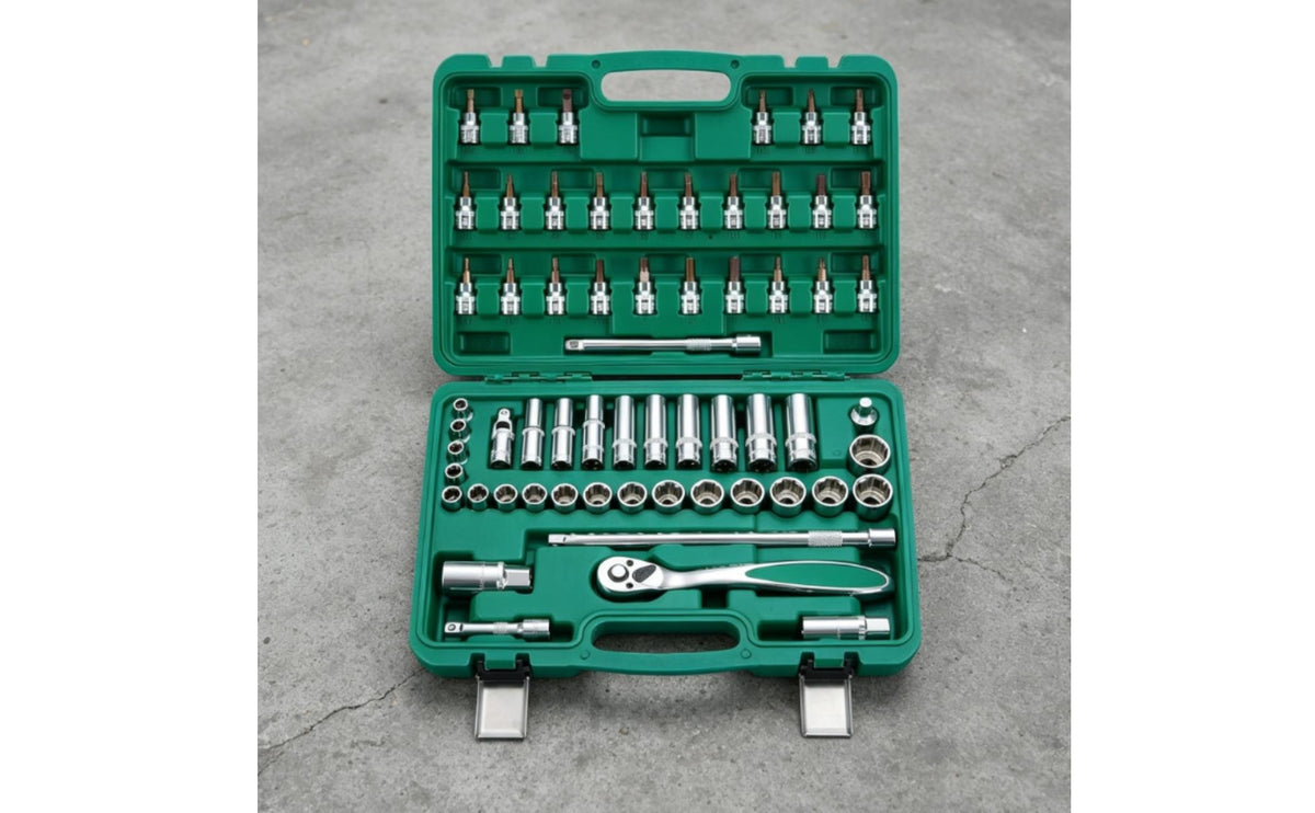 61 Pieces Socket Tool Kit with Carrying Case Automotive Drive Socket Set with Ratchet Professional Mechanics Tool Set for Garage, Roadside Maintenance