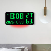 RGB LED Wall Clock with Weekday Display, Large Rectangular